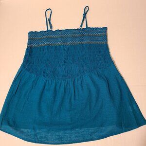 Torrid Blue Classic Square-Neck Smocked Babydoll Tank -16